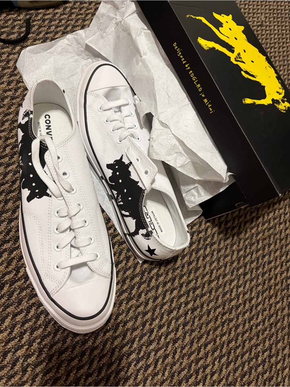 Converse White Low-Top Sneakers with Black Graphic